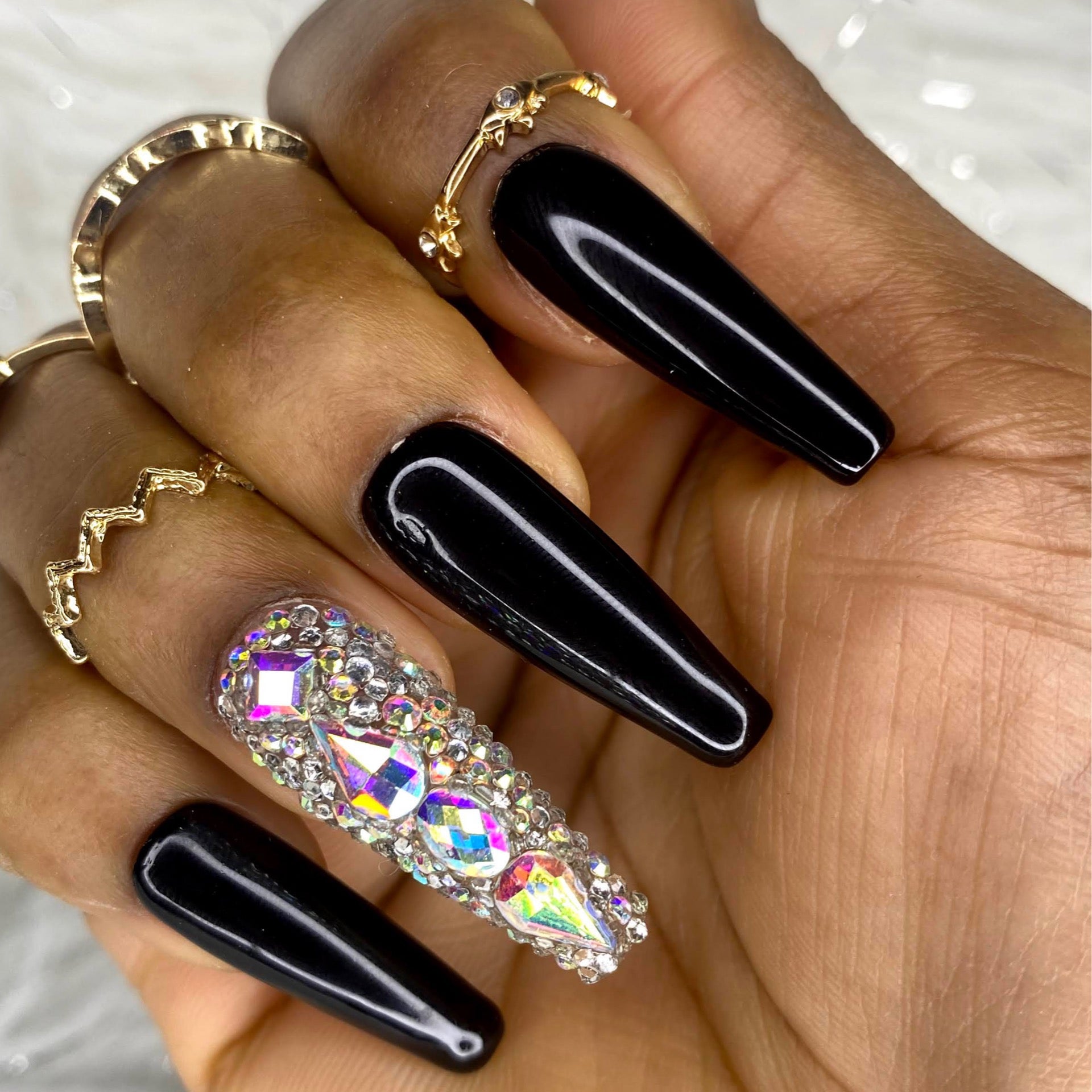 Black Coffin Nails, Bling Nails